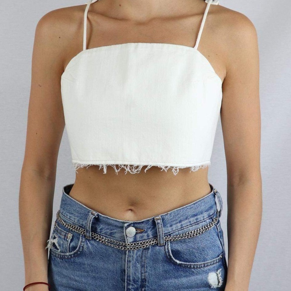 Zara White Denim Jeans Crop Top Limited Edition Size XS